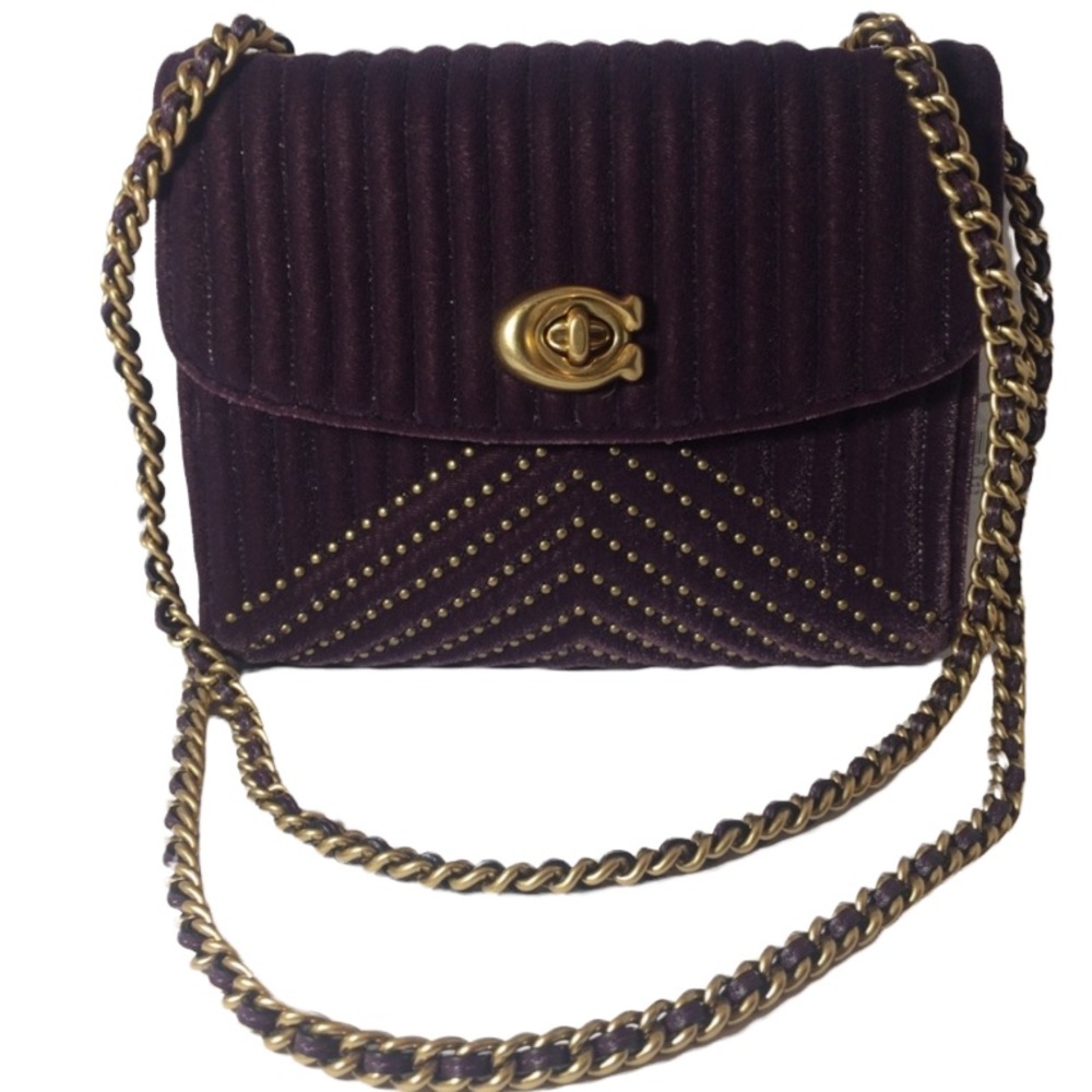 COACH Purple Quilted Velvet Mini Parker Bag - Picture 1 of 6